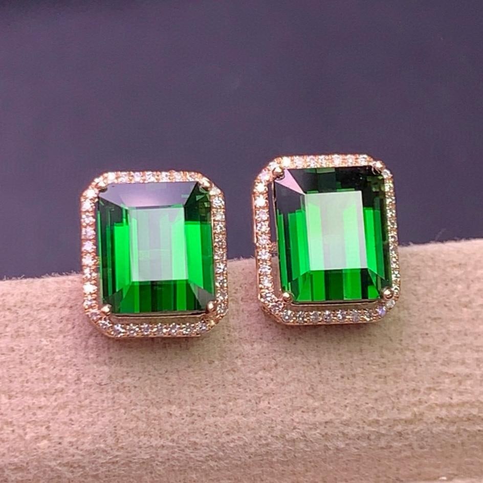 14k Gold 6.8 Ct Natural Tourmaline & Diamond Earrings: Ref:231113054 // gold content:14k gold // main gemstone:tourmaline // shape:octagonal // carat weight:6. 8ct // color:green // treatment:natural // // adjacent gemstone 2 : diamond // shape:round //