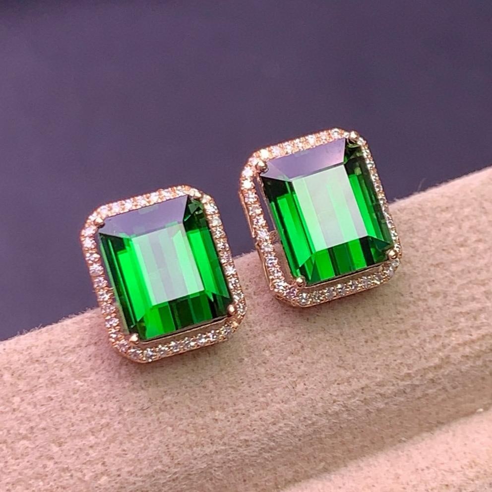 14k Gold 6.8 Ct Natural Tourmaline & Diamond Earrings - 2
