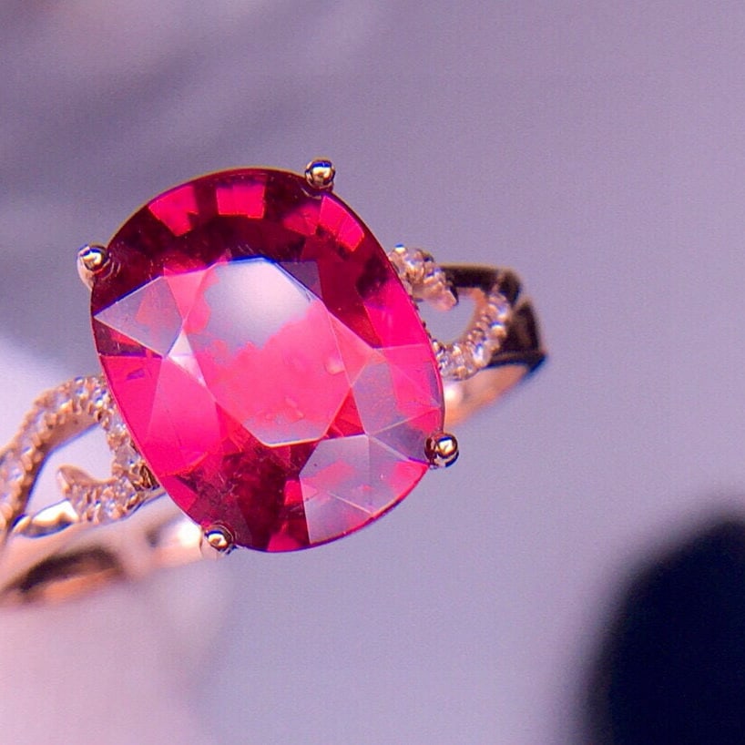 14k Gold 2.96 Ct Natural Tourmaline & Diamond Ring - 2