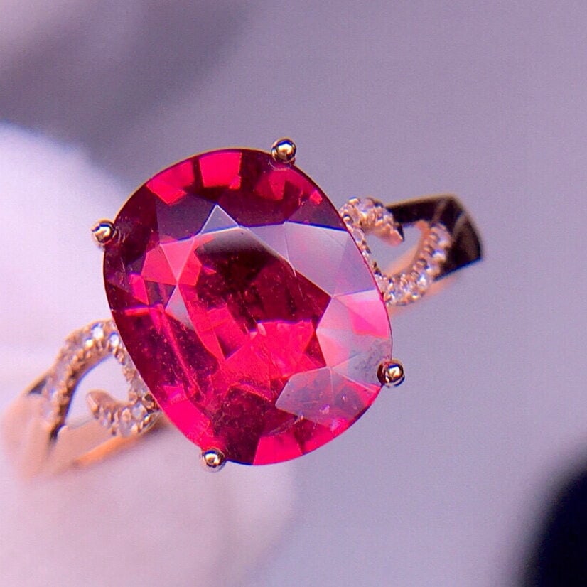 14k Gold 2.96 Ct Natural Tourmaline & Diamond Ring - 4