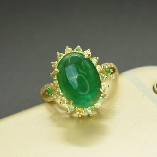 14k Gold 5.21 Ctw Natural Emerald & Sapphire Ring - 5