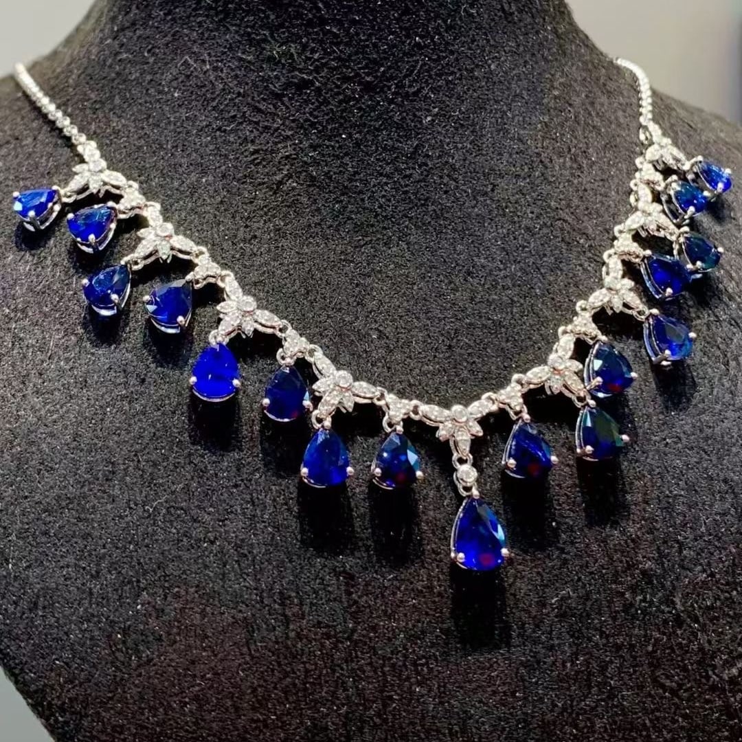 14k Gold 7.1 Ct Natural Sapphire & Diamond Necklace - 2