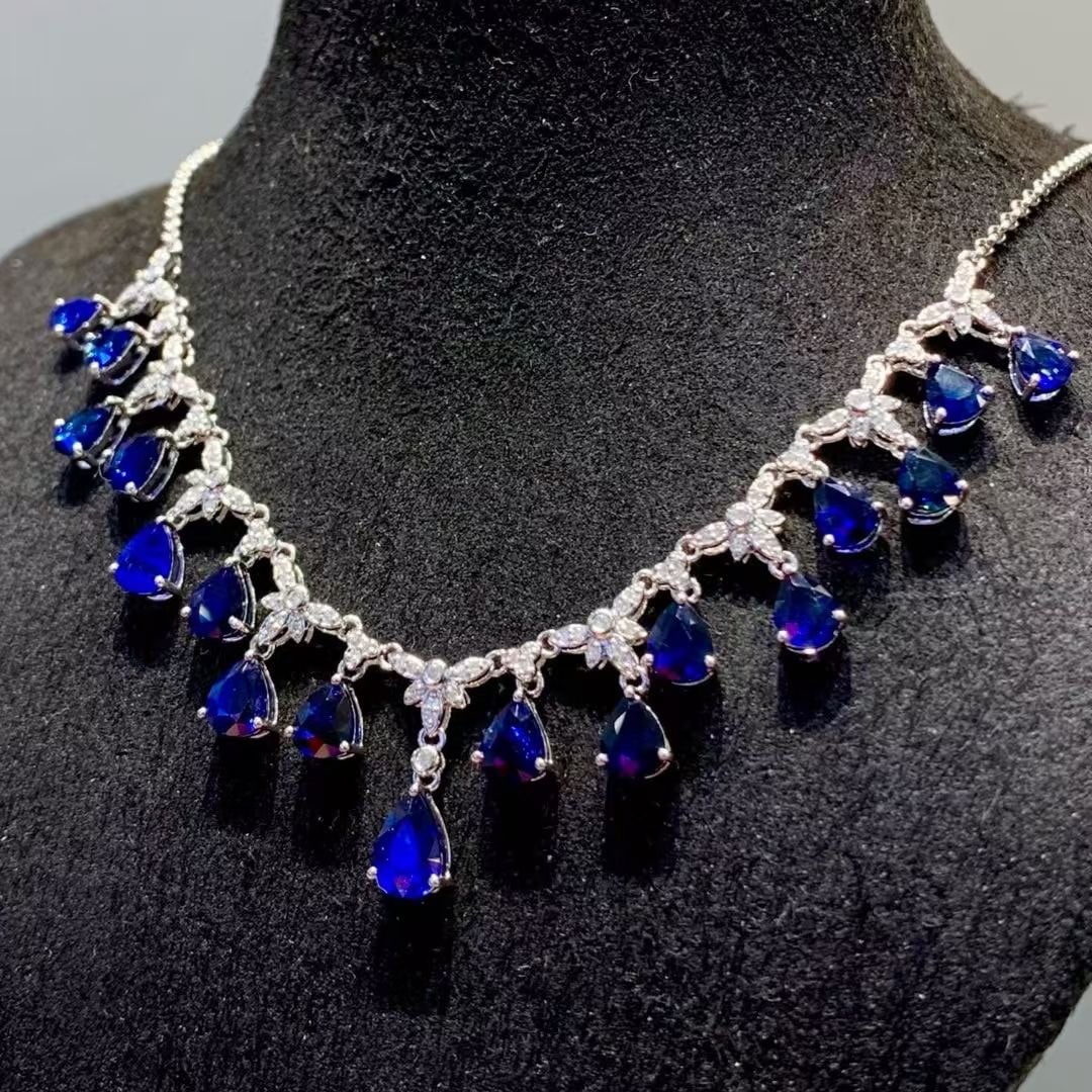14k Gold 7.1 Ct Natural Sapphire & Diamond Necklace - 3