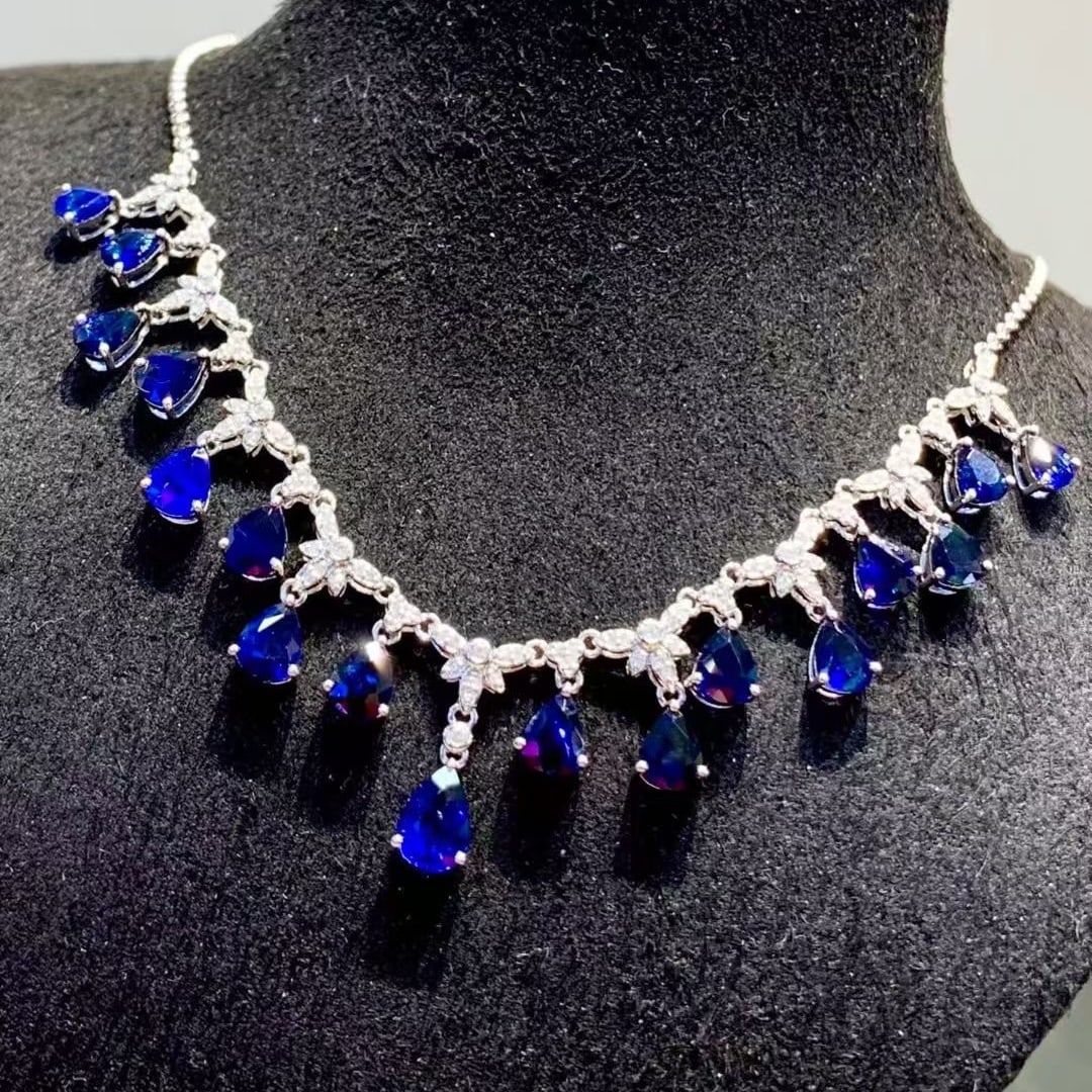 14k Gold 7.1 Ct Natural Sapphire & Diamond Necklace - 5
