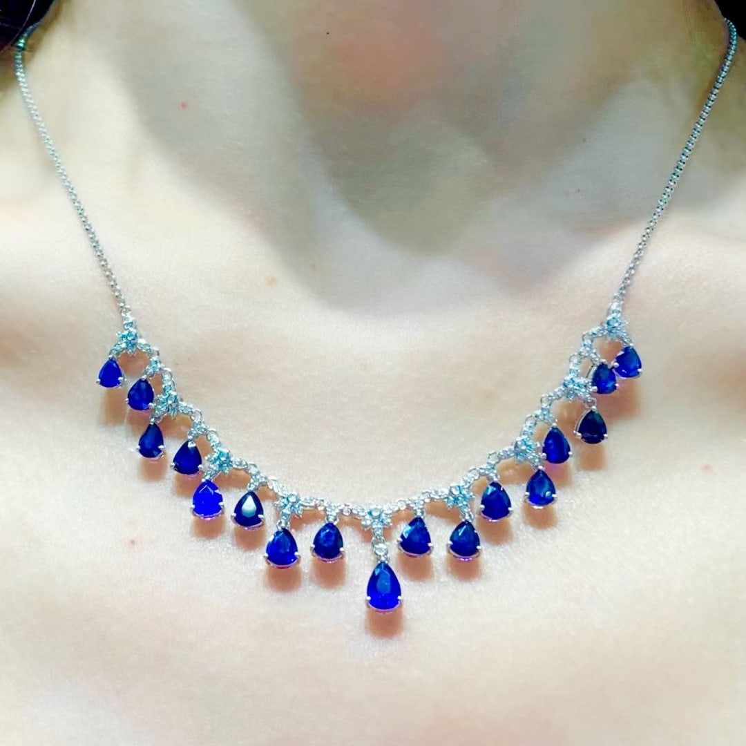 14k Gold 7.1 Ct Natural Sapphire & Diamond Necklace - 6