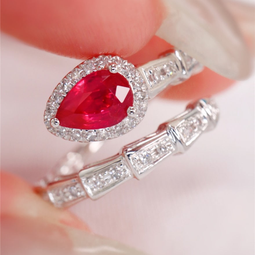 14k Gold 0.99 Ctw Natural Ruby & Diamond Ring - 5