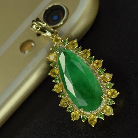 14k Gold 3.32 Ctw Natural Emerald & Diamond & Tsavorite Pendant( Without Chain ) - 5