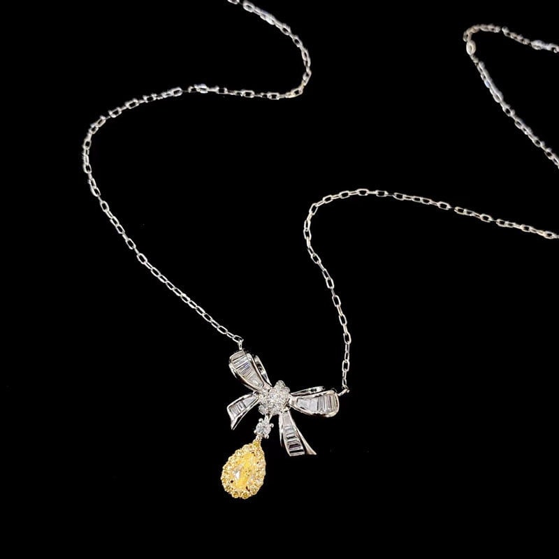 14k Gold 0.40 Ctw Natural Yellow Diamond & Diamond Necklace - 2