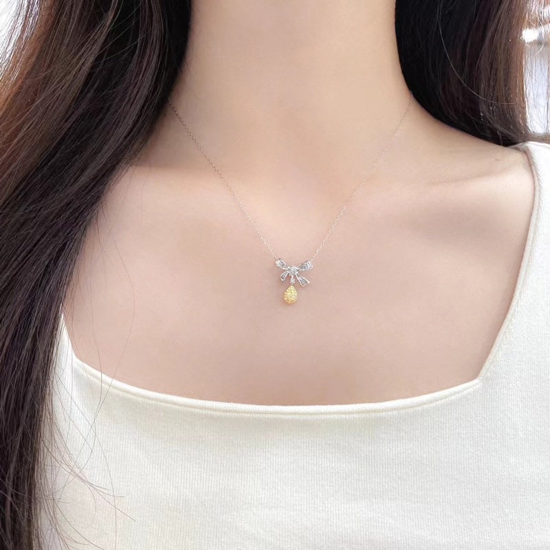 14k Gold 0.40 Ctw Natural Yellow Diamond & Diamond Necklace - 3