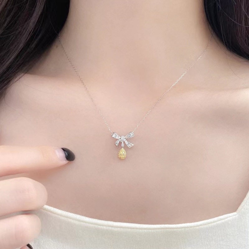 14k Gold 0.40 Ctw Natural Yellow Diamond & Diamond Necklace - 4