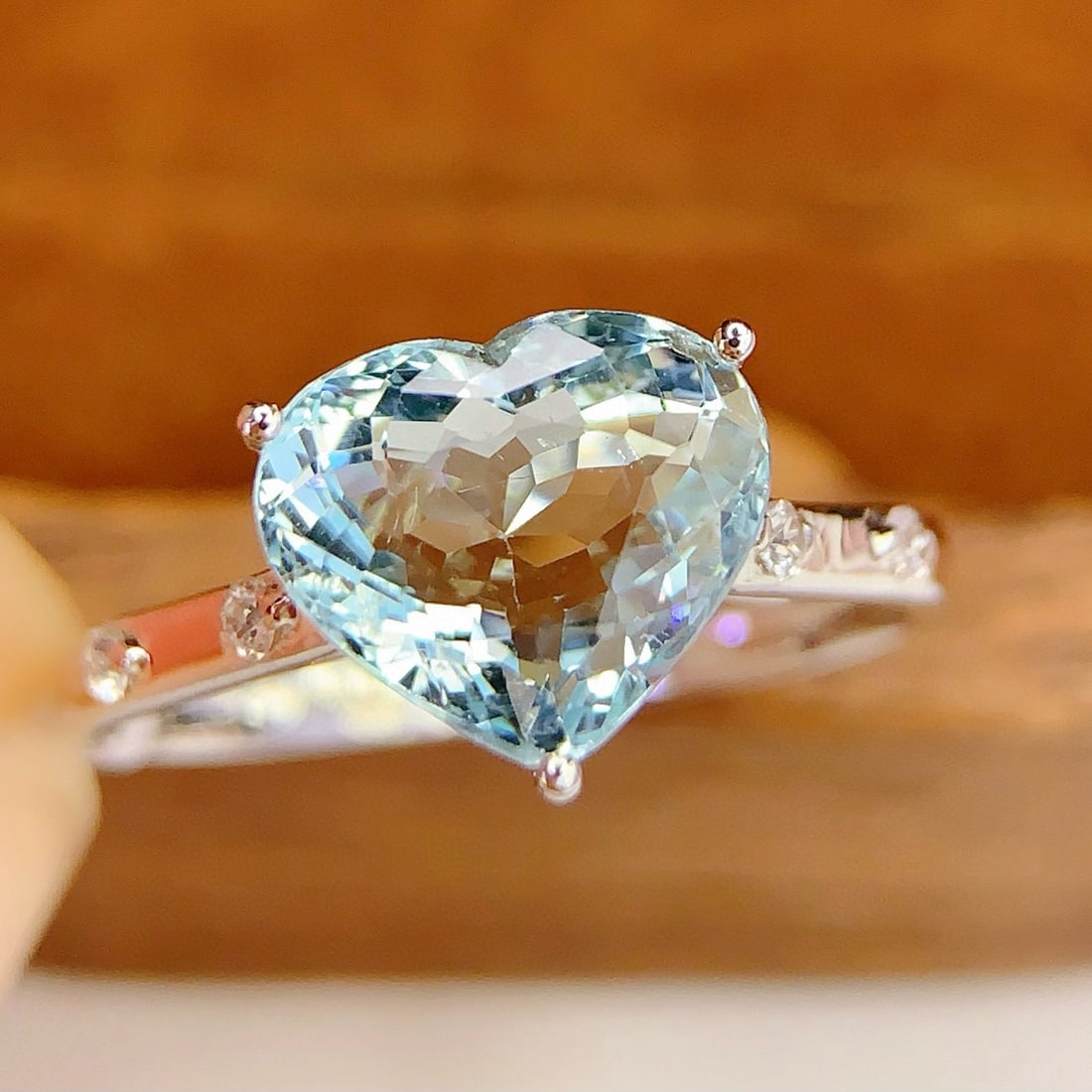 14k Gold 2.78 Ct Natural Aquamarine & Sapphire Ring - 5