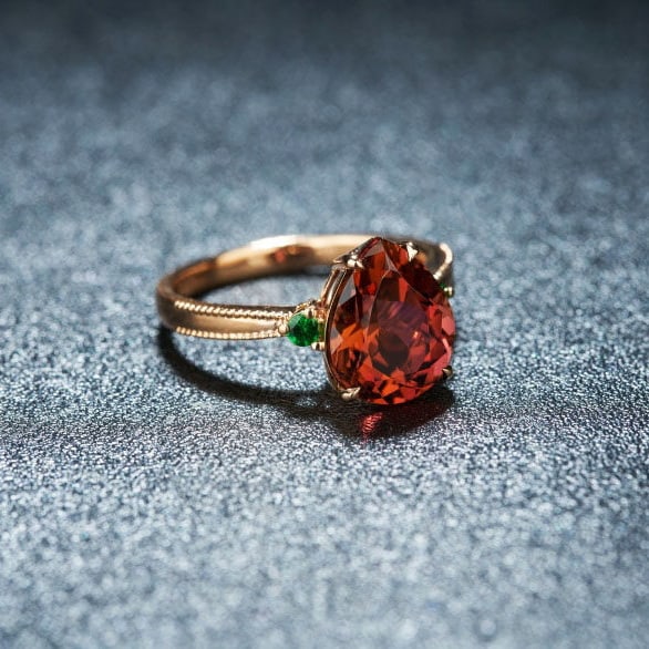 14k Gold 3.52 Ct Natural Tourmaline & Tsavorite Ring - 3