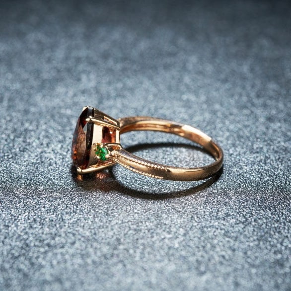 14k Gold 3.52 Ct Natural Tourmaline & Tsavorite Ring - 5