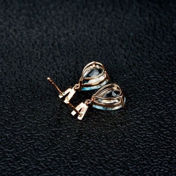 14k Gold 3.13 Ct Natural Aquamarine & Diamond Earrings - 2