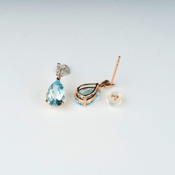 14k Gold 3.13 Ct Natural Aquamarine & Diamond Earrings - 6