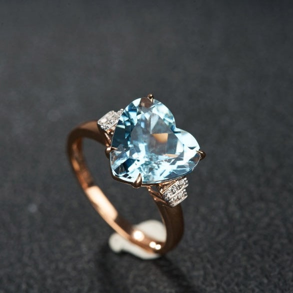 14k Gold 4.42 Ct Natural Aquamarine & Diamond Ring - 6