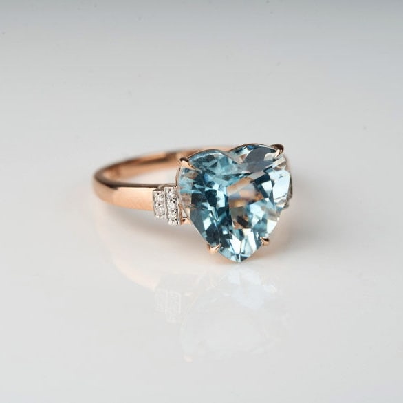 14k Gold 4.42 Ct Natural Aquamarine & Diamond Ring - 7