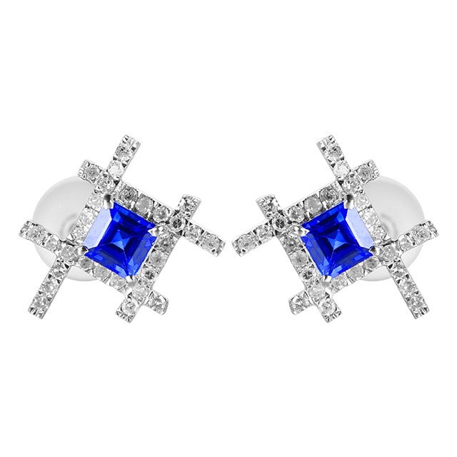 14k Gold 0.67 Ctw Natural Sapphire & Diamond Earrings - 5