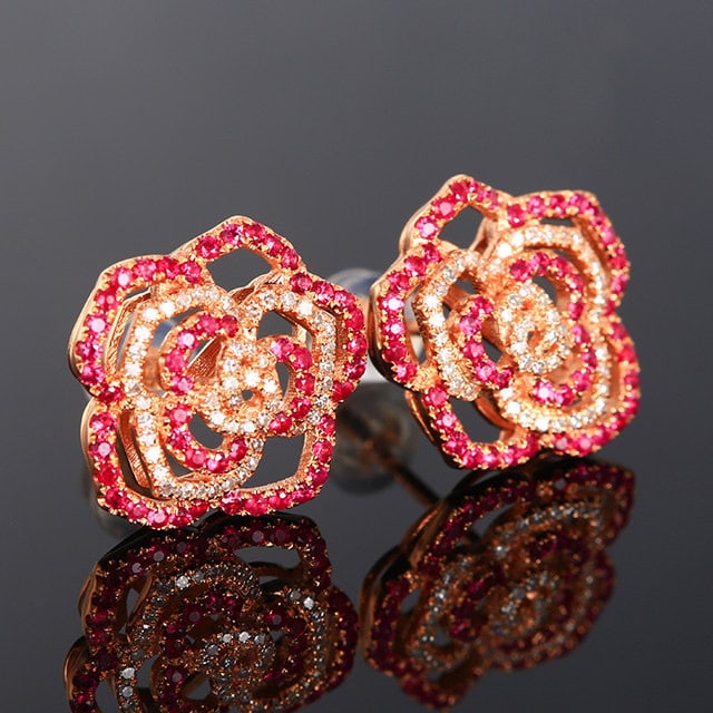 14k Gold 0.62 Ctw Natural Ruby & Diamond Earrings - 2