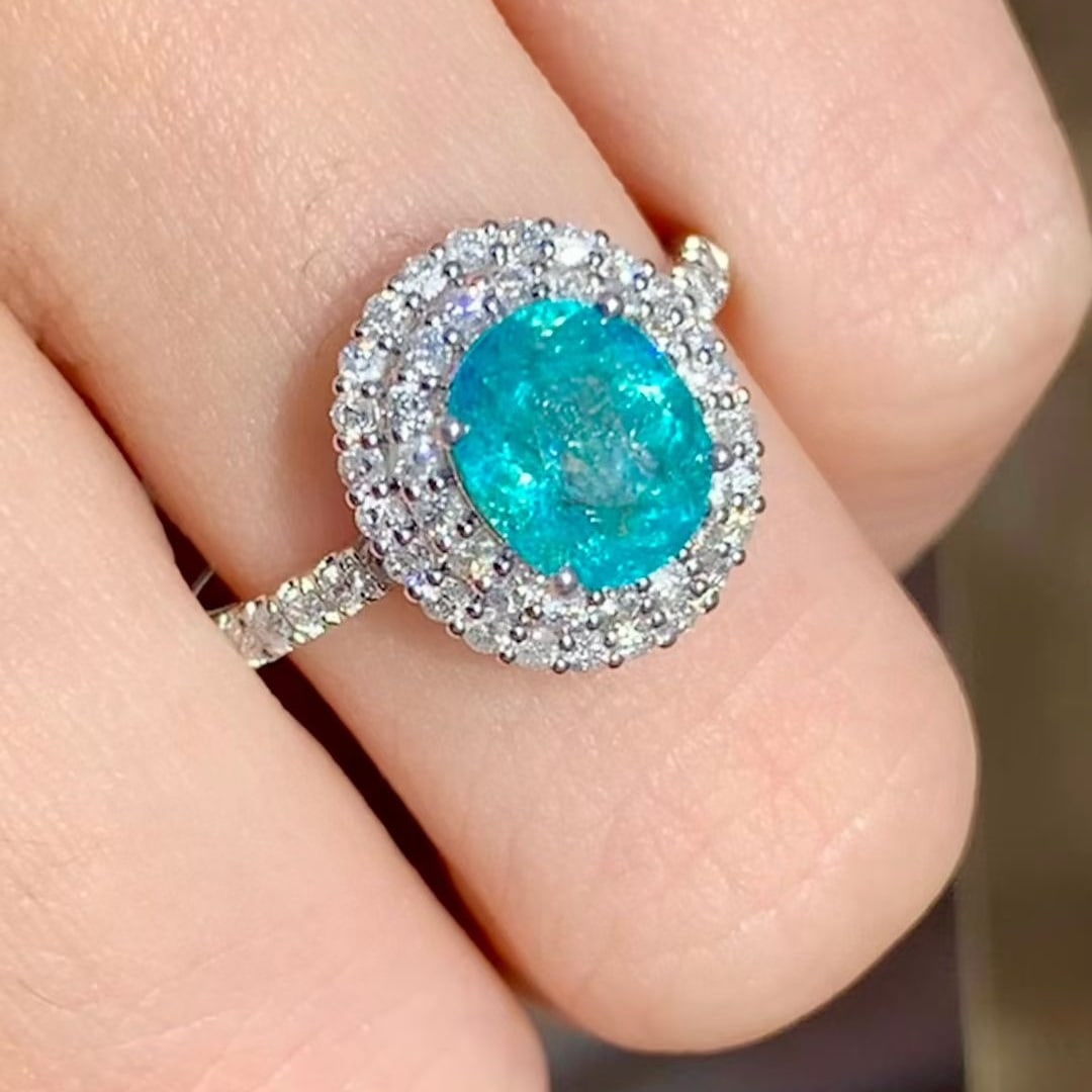 14k Gold 1.5 Ct Natural Paraiba Tourmaline & Diamond Ring - 2
