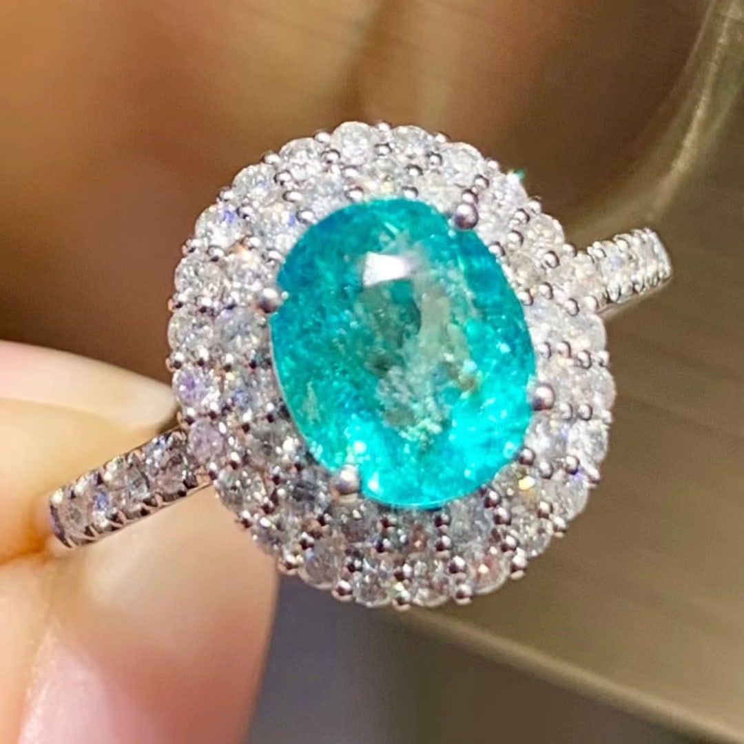 14k Gold 1.5 Ct Natural Paraiba Tourmaline & Diamond Ring - 3