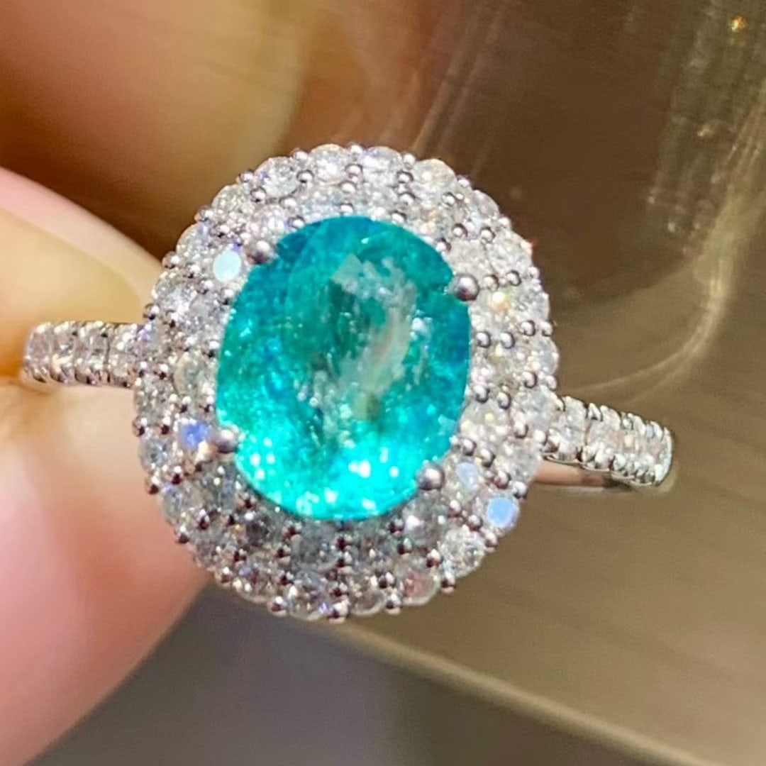 14k Gold 1.5 Ct Natural Paraiba Tourmaline & Diamond Ring - 4