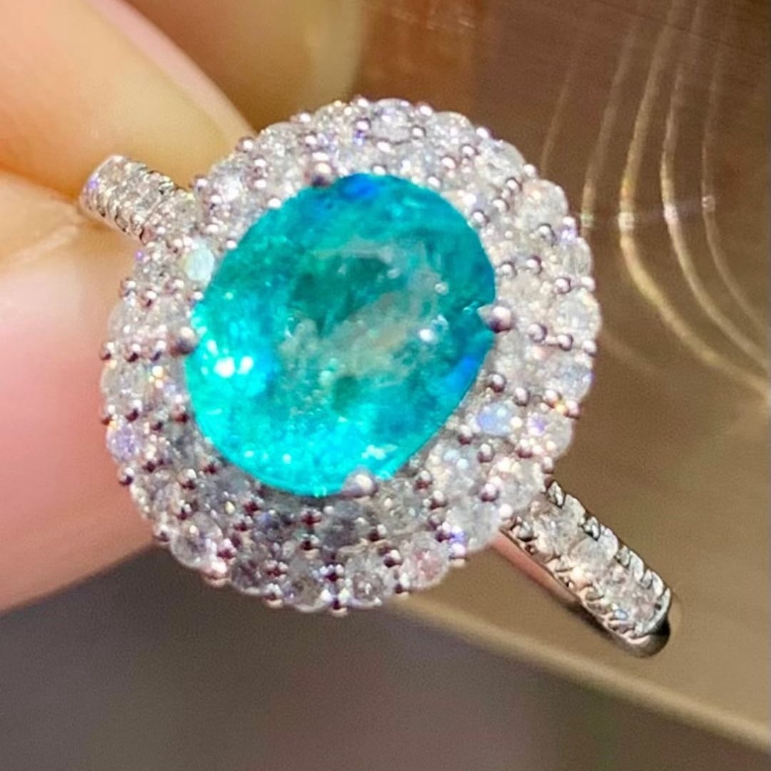 14k Gold 1.5 Ct Natural Paraiba Tourmaline & Diamond Ring - 5