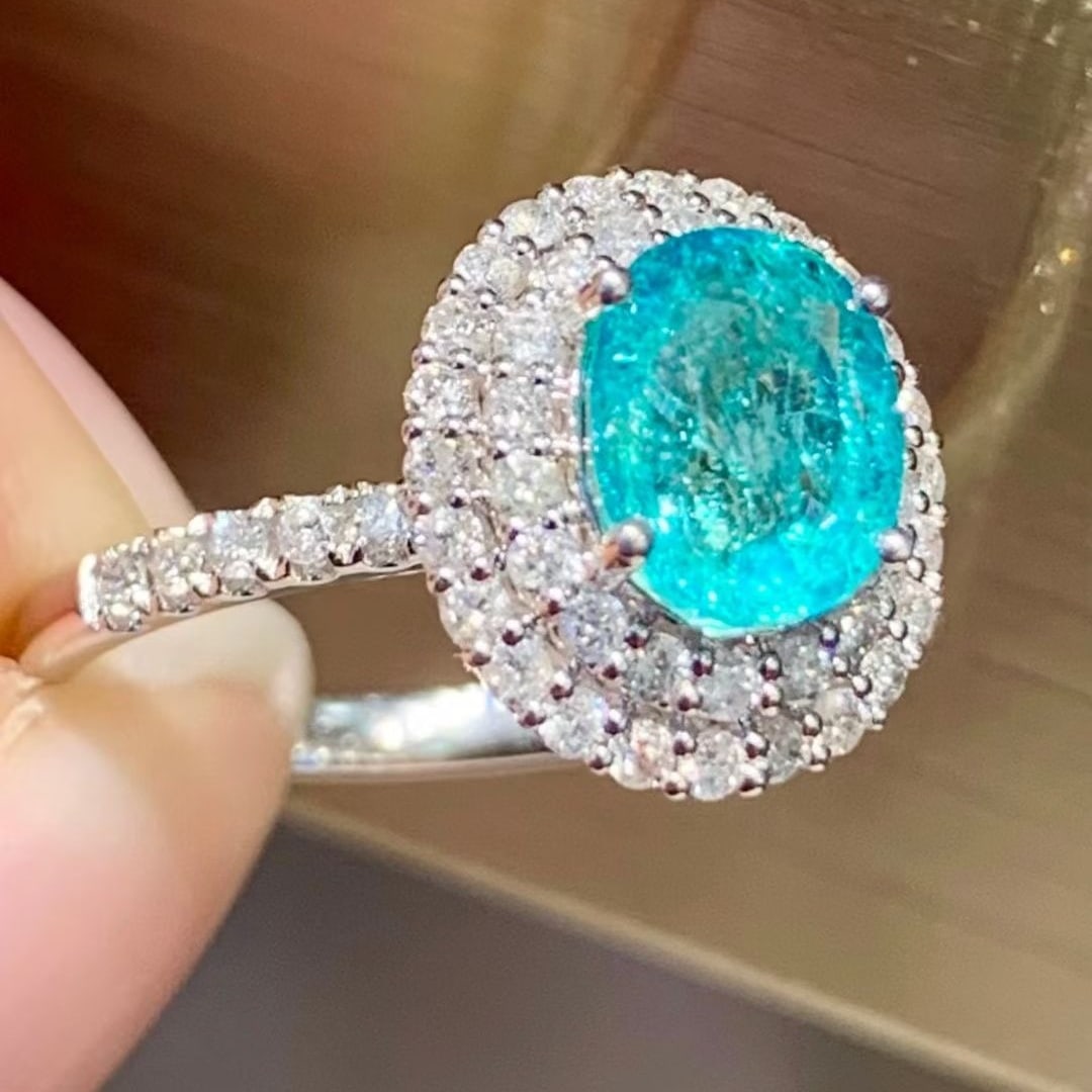 14k Gold 1.5 Ct Natural Paraiba Tourmaline & Diamond Ring - 6