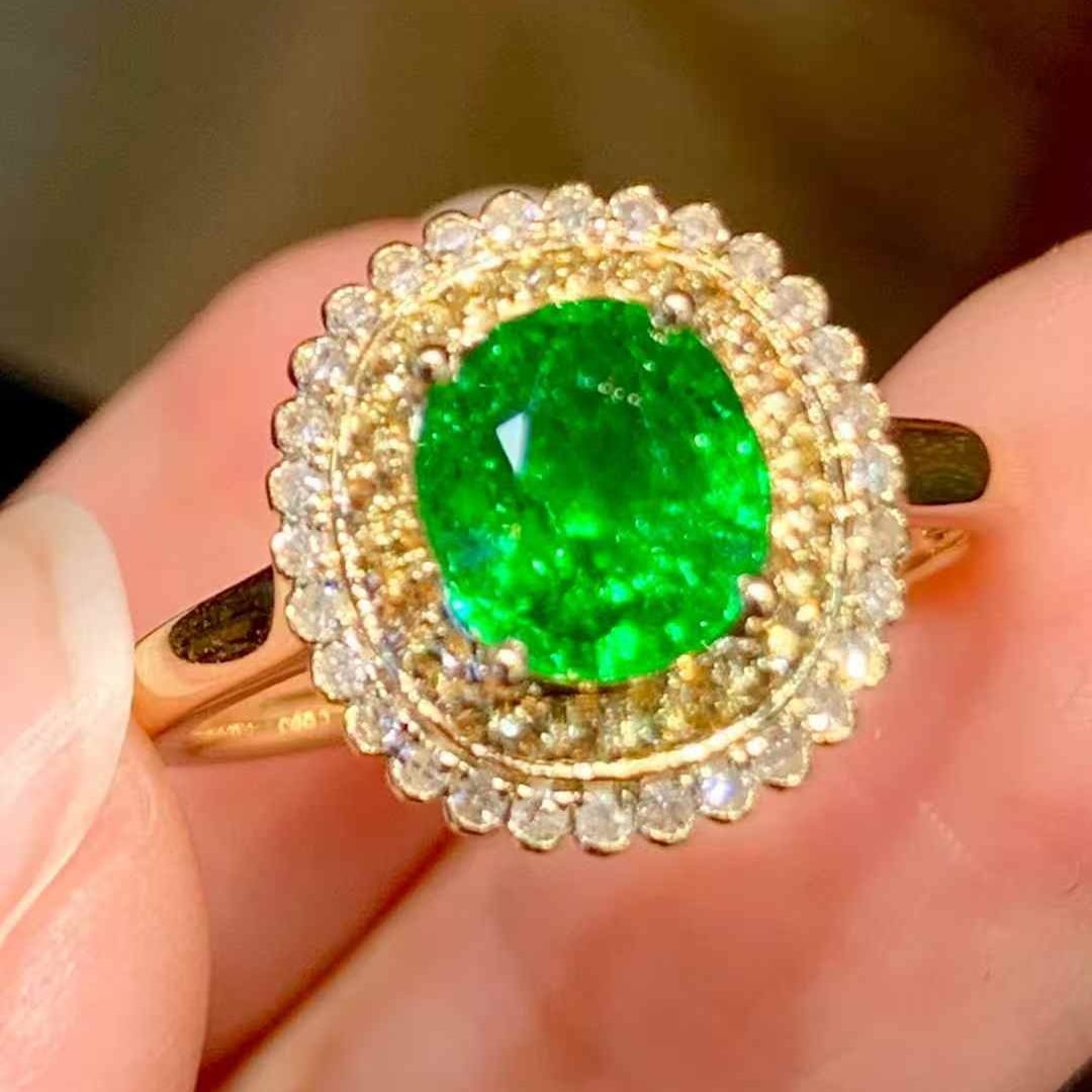 14k Gold 1.65 Ct Natural Tsavorite & Diamond Ring - 2