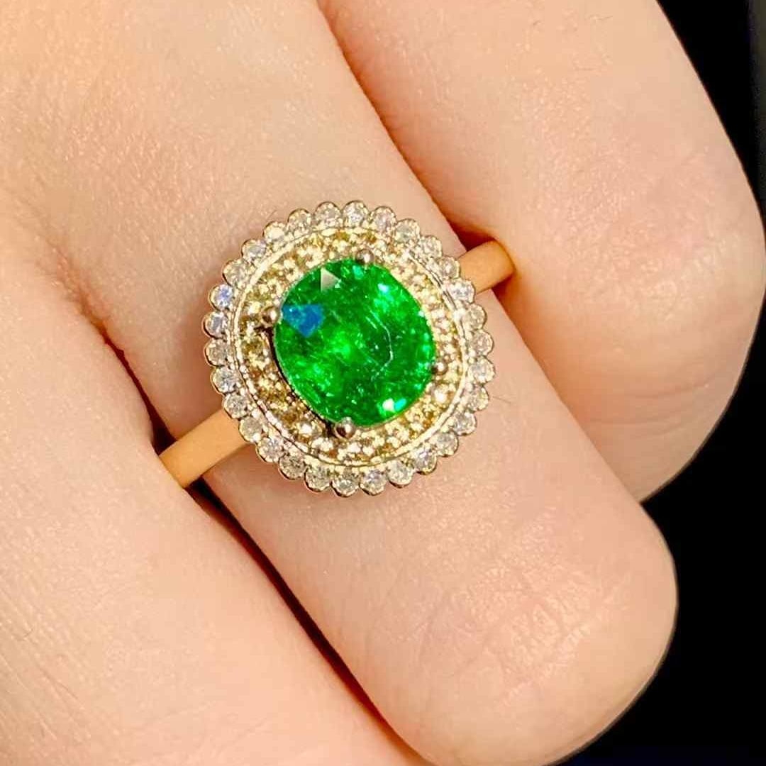 14k Gold 1.65 Ct Natural Tsavorite & Diamond Ring - 4