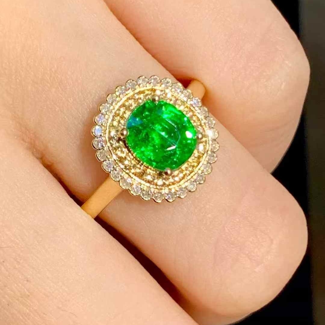 14k Gold 1.65 Ct Natural Tsavorite & Diamond Ring - 5