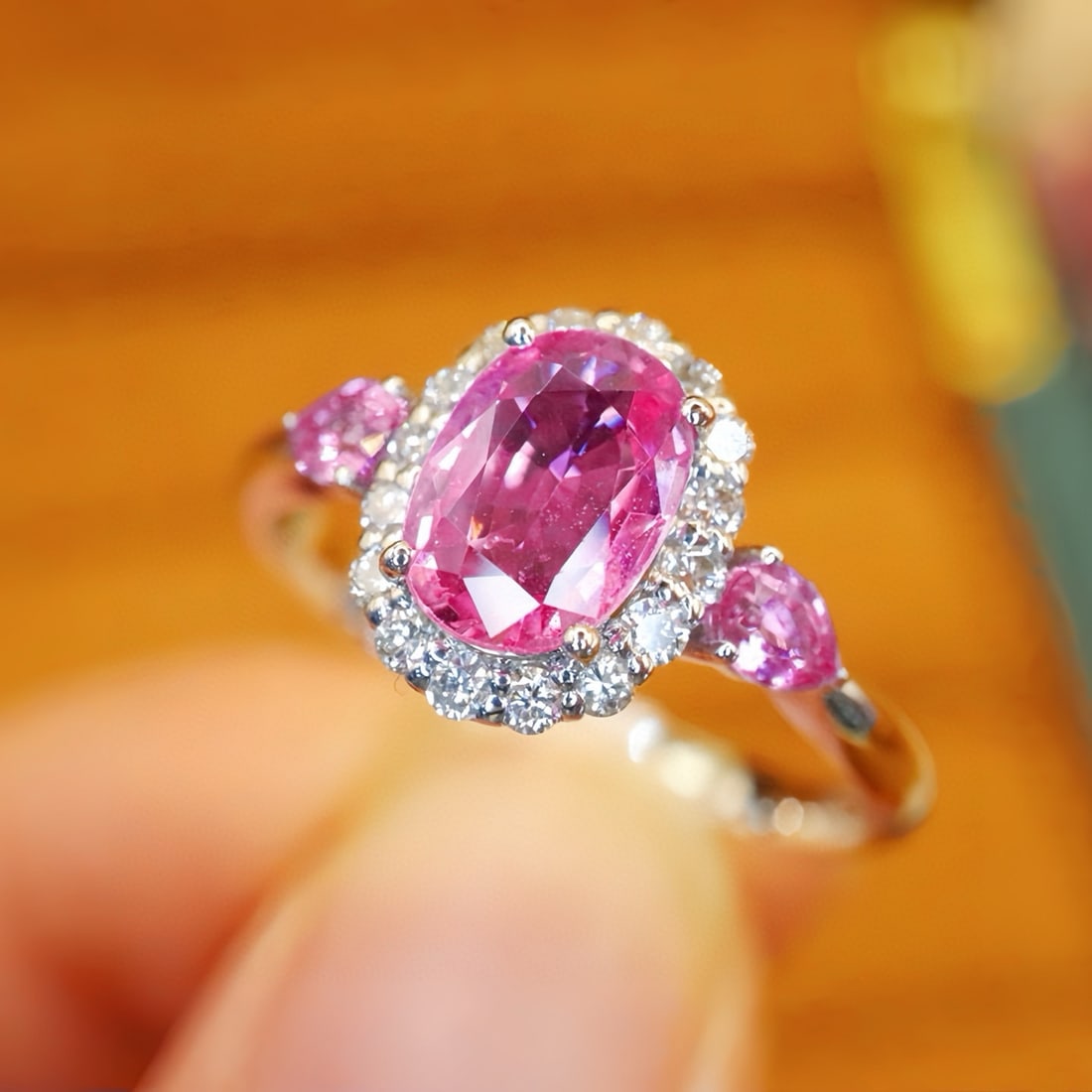 14k Gold 1.19 Ctw Natural Padparadscha Sapphire & Diamond Ring - 2