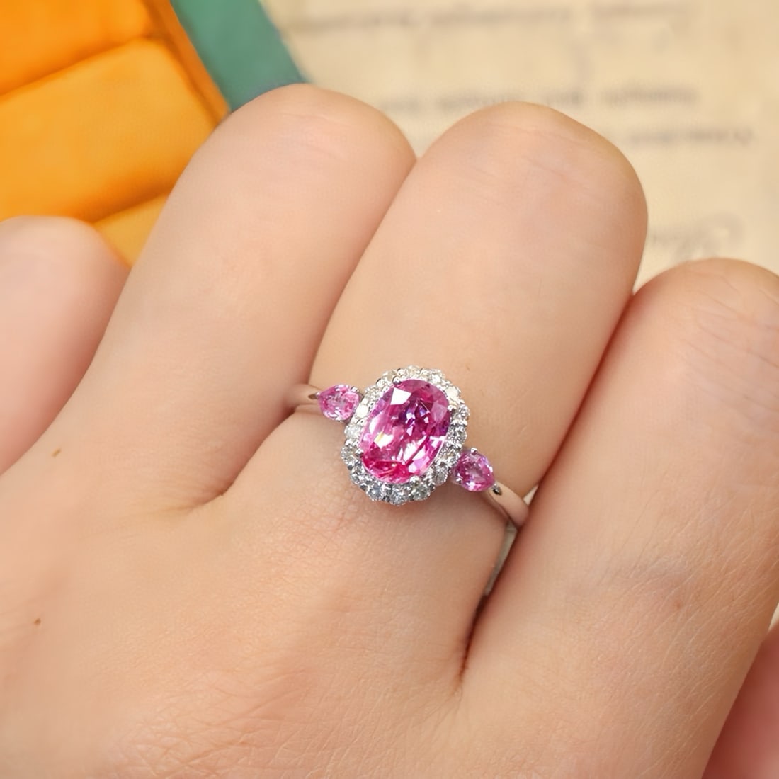 14k Gold 1.19 Ctw Natural Padparadscha Sapphire & Diamond Ring - 5