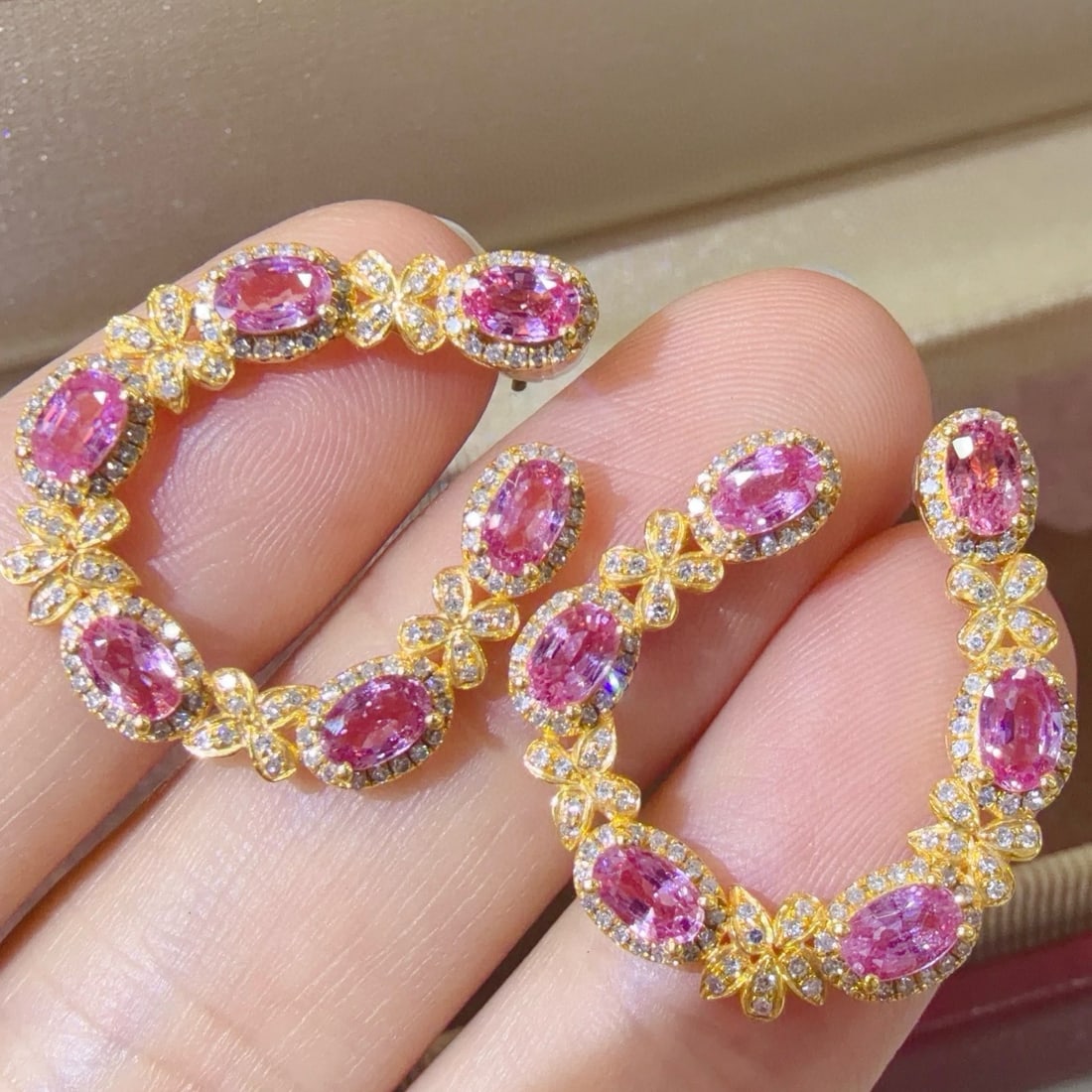 14k Gold 5.3 Ctw Natural Sapphire & Diamond Earrings - 5