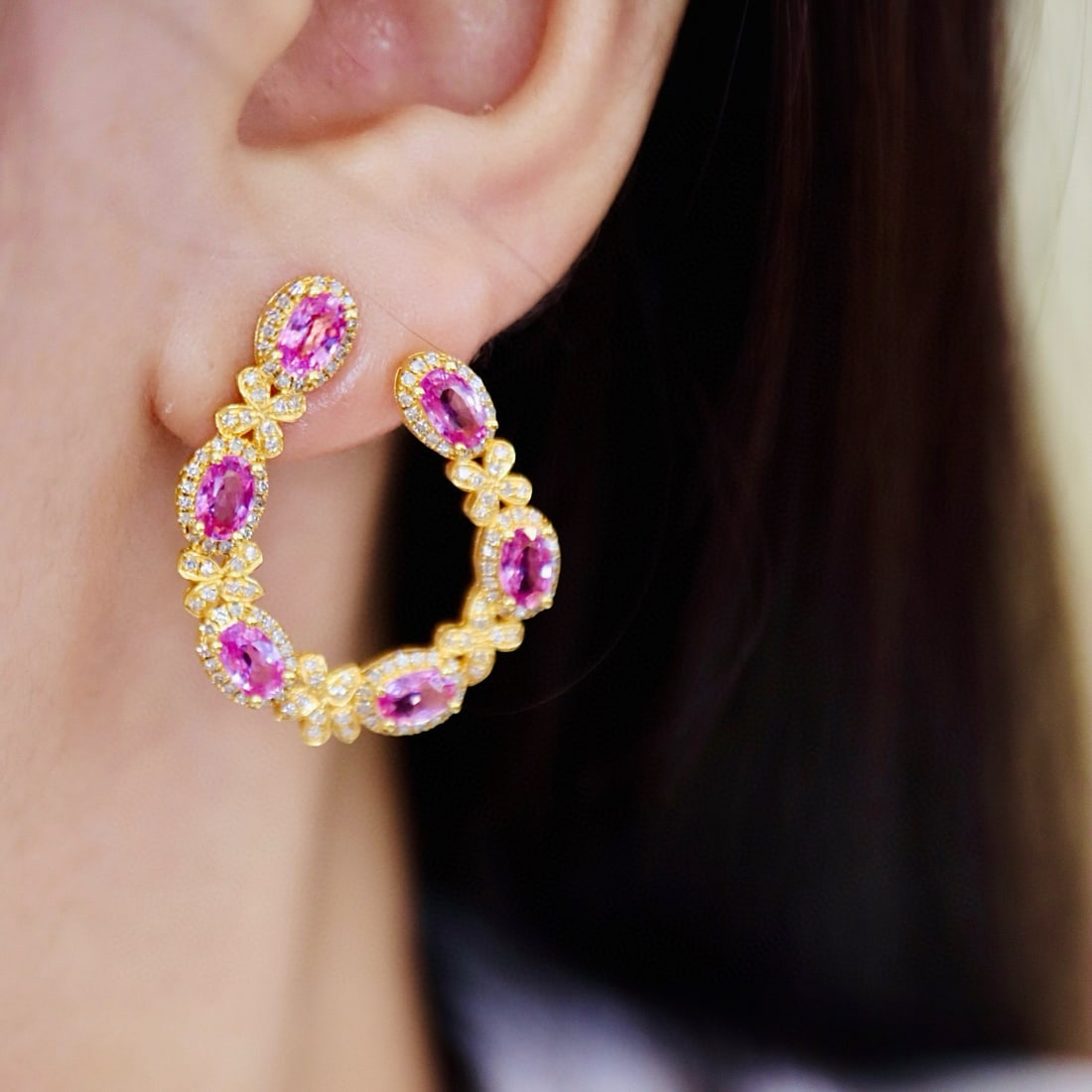 14k Gold 5.3 Ctw Natural Sapphire & Diamond Earrings - 6