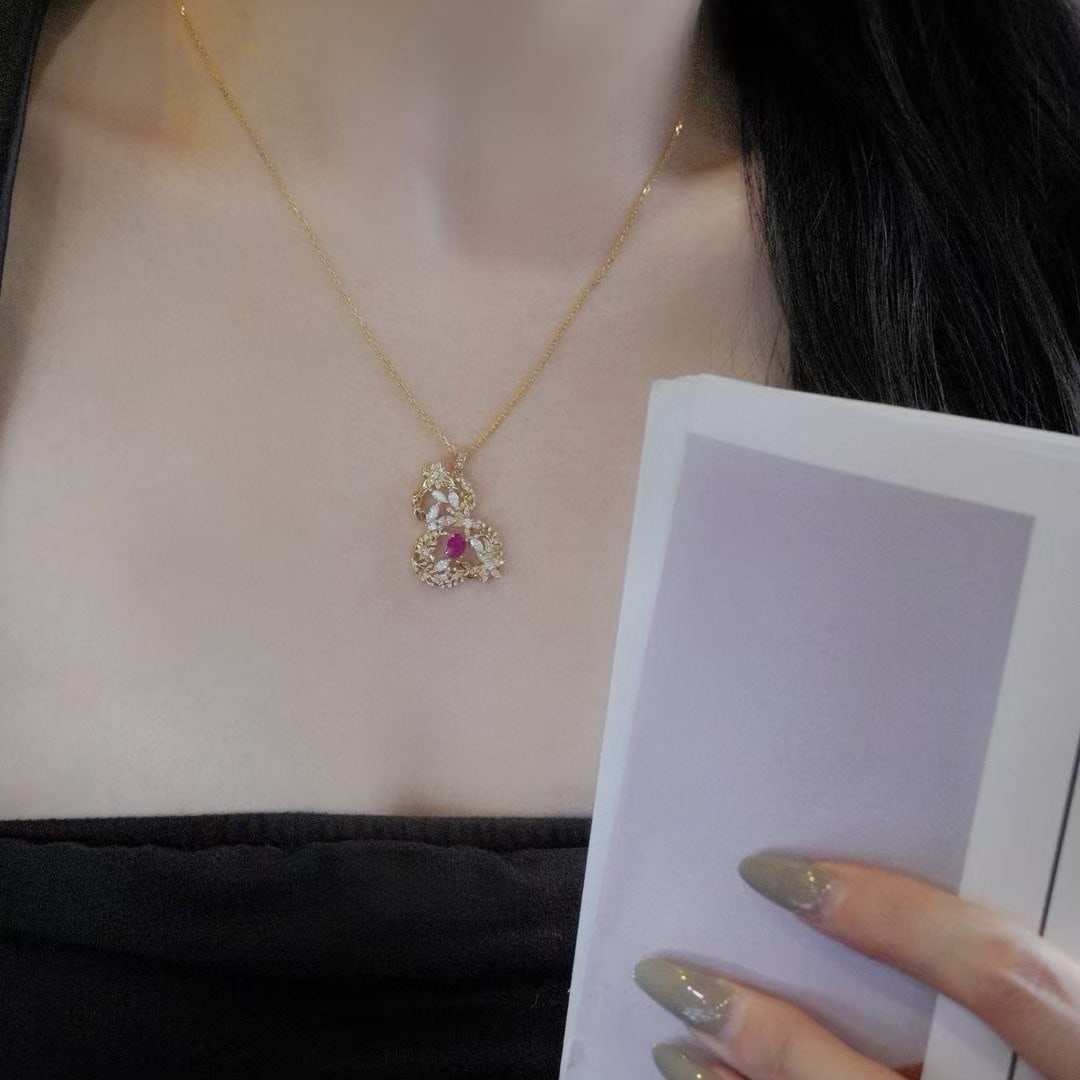 14k Gold 1.28 Ctw Natural Ruby & Diamond Necklace - 6