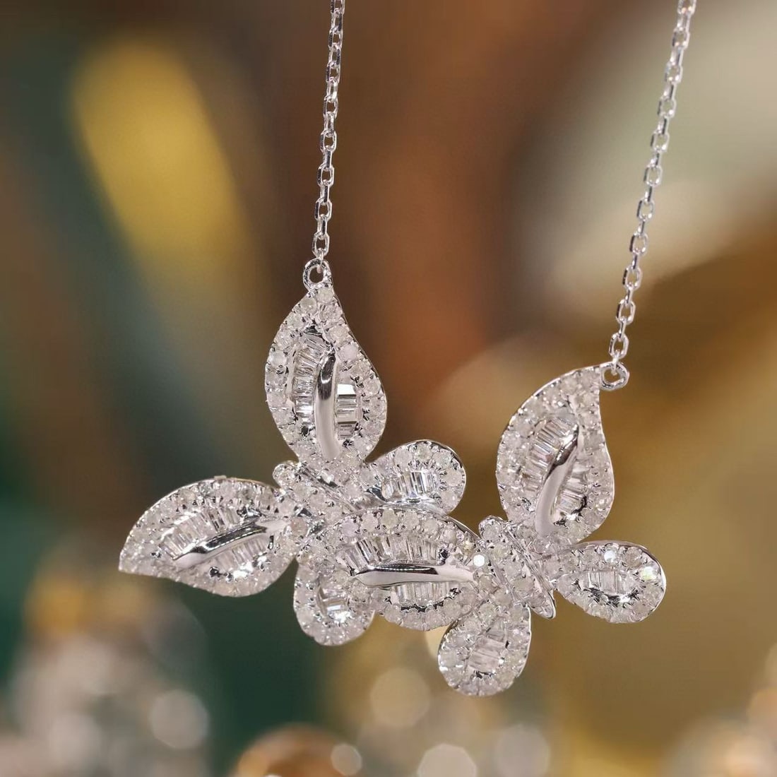 14k Gold 0.76 Ct Natural H Diamond & Butterfly Necklace - 3