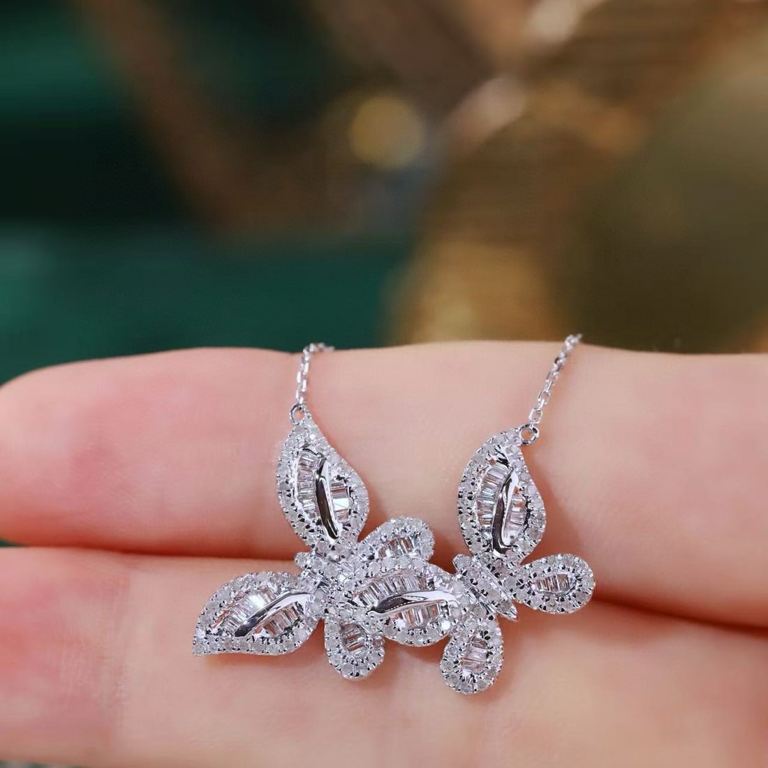 14k Gold 0.76 Ct Natural H Diamond & Butterfly Necklace - 7