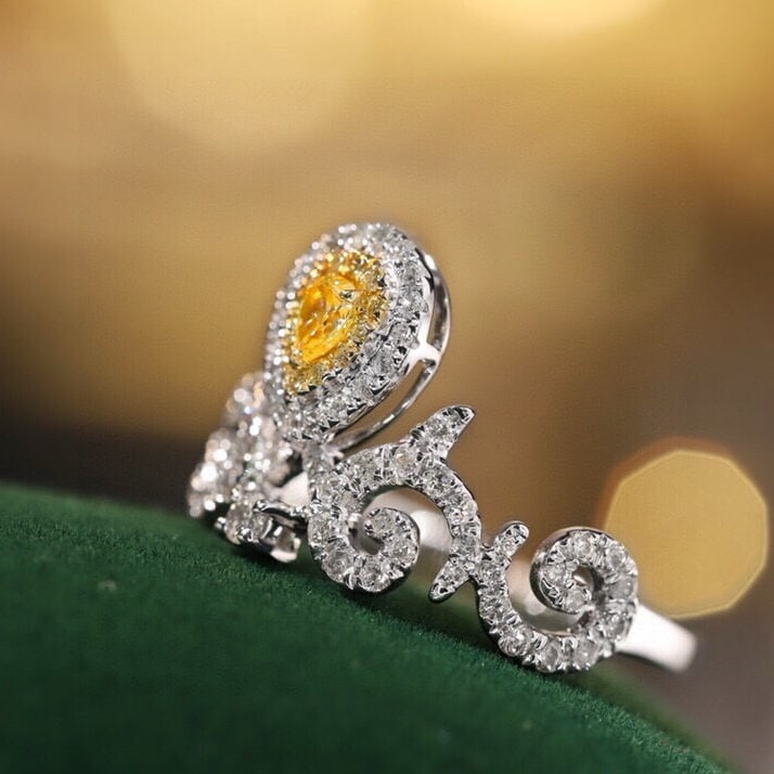 14k Gold 0.7 Ctw Natural Yellow Diamond & Diamond Ring - 2