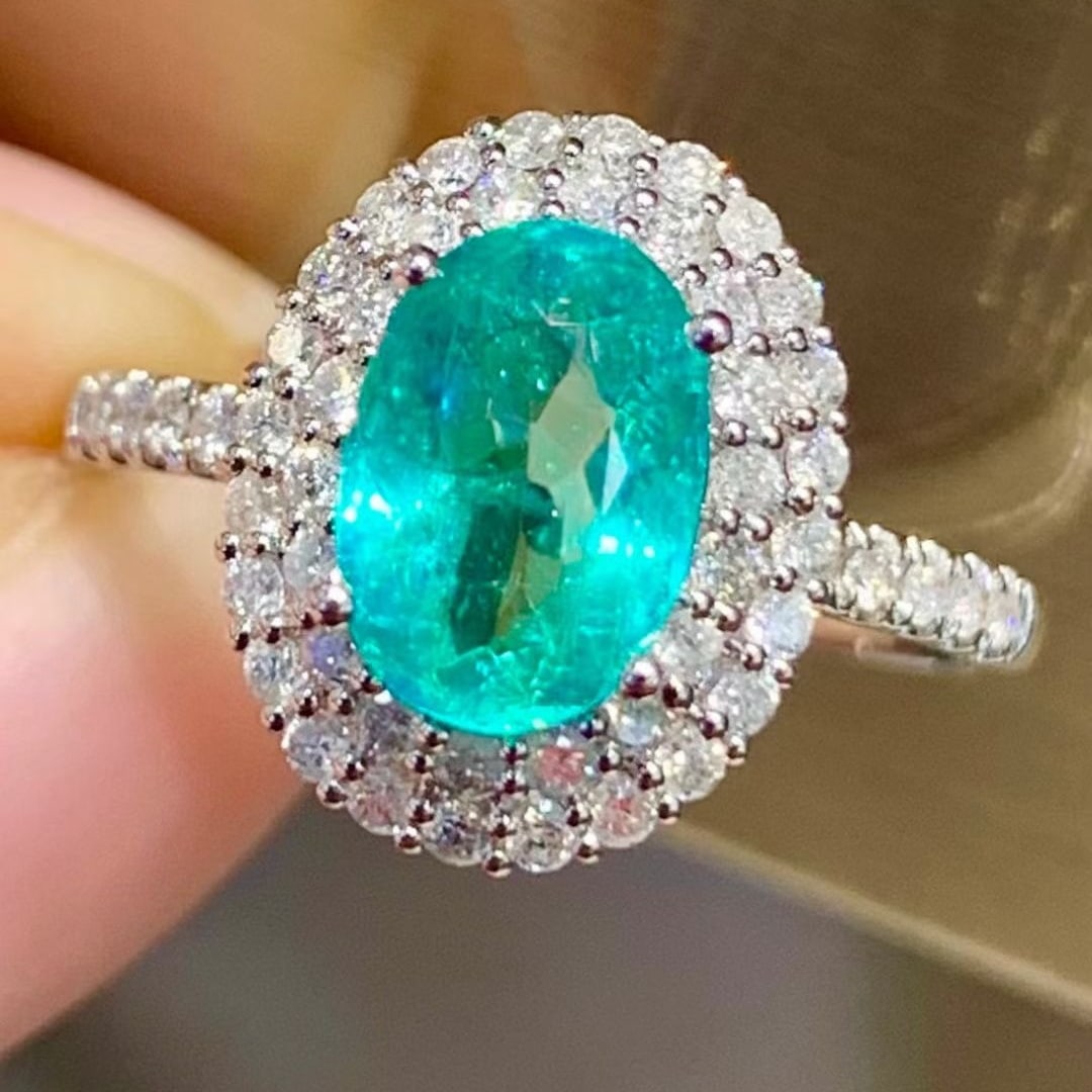 14k Gold 1.45 Ct Natural Paraiba Tourmaline & Diamond Ring - 2
