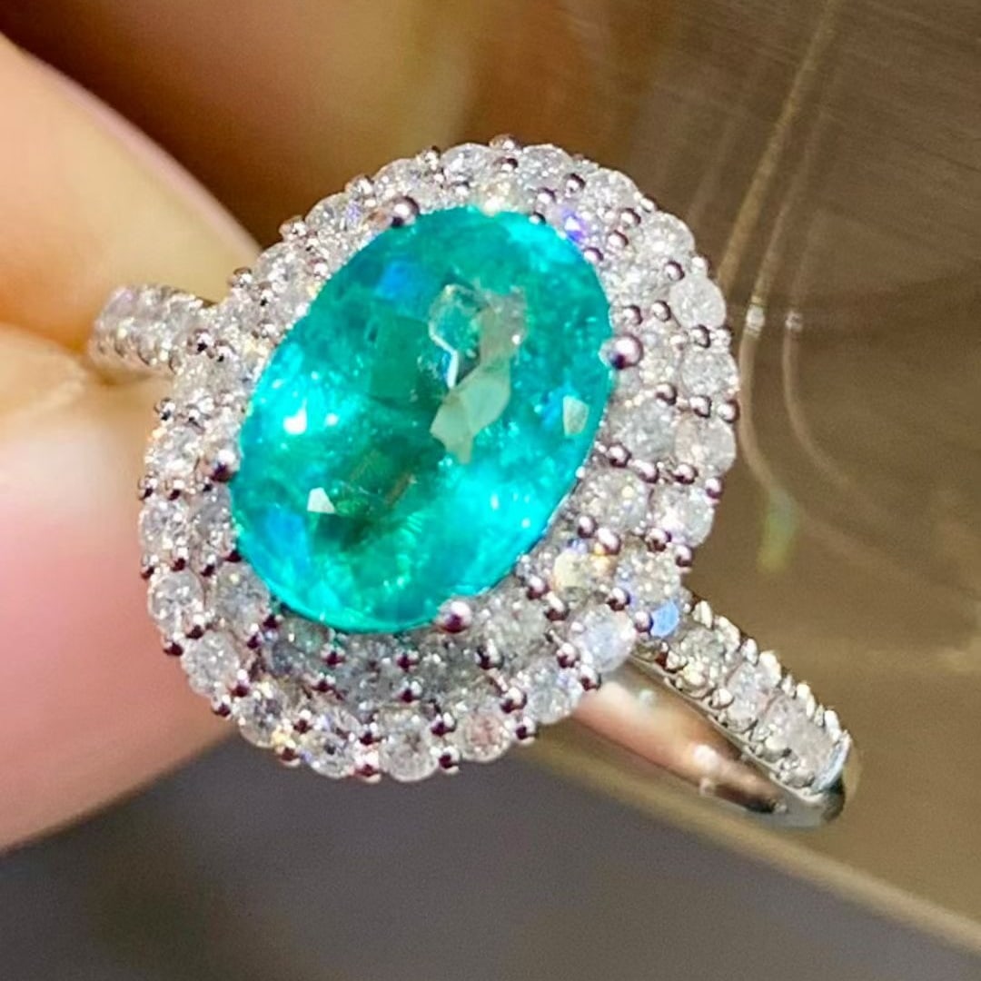 14k Gold 1.45 Ct Natural Paraiba Tourmaline & Diamond Ring - 3