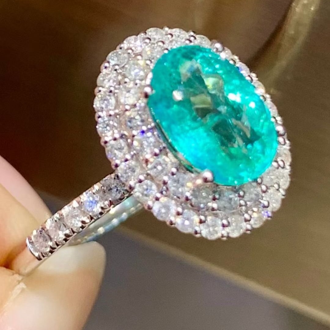 14k Gold 1.45 Ct Natural Paraiba Tourmaline & Diamond Ring - 4