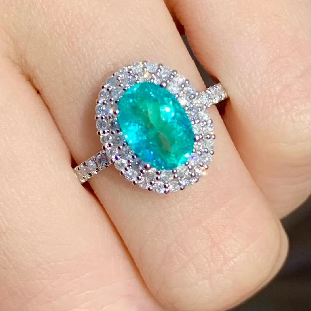 14k Gold 1.45 Ct Natural Paraiba Tourmaline & Diamond Ring - 5