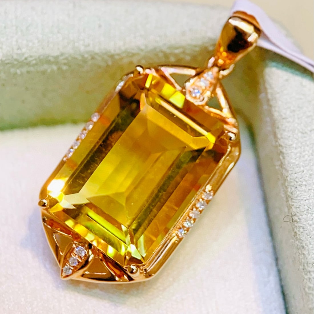 14k Gold 6.85 Ctw Natural Citrine & Diamond Pendant( Without Chain ) - 2