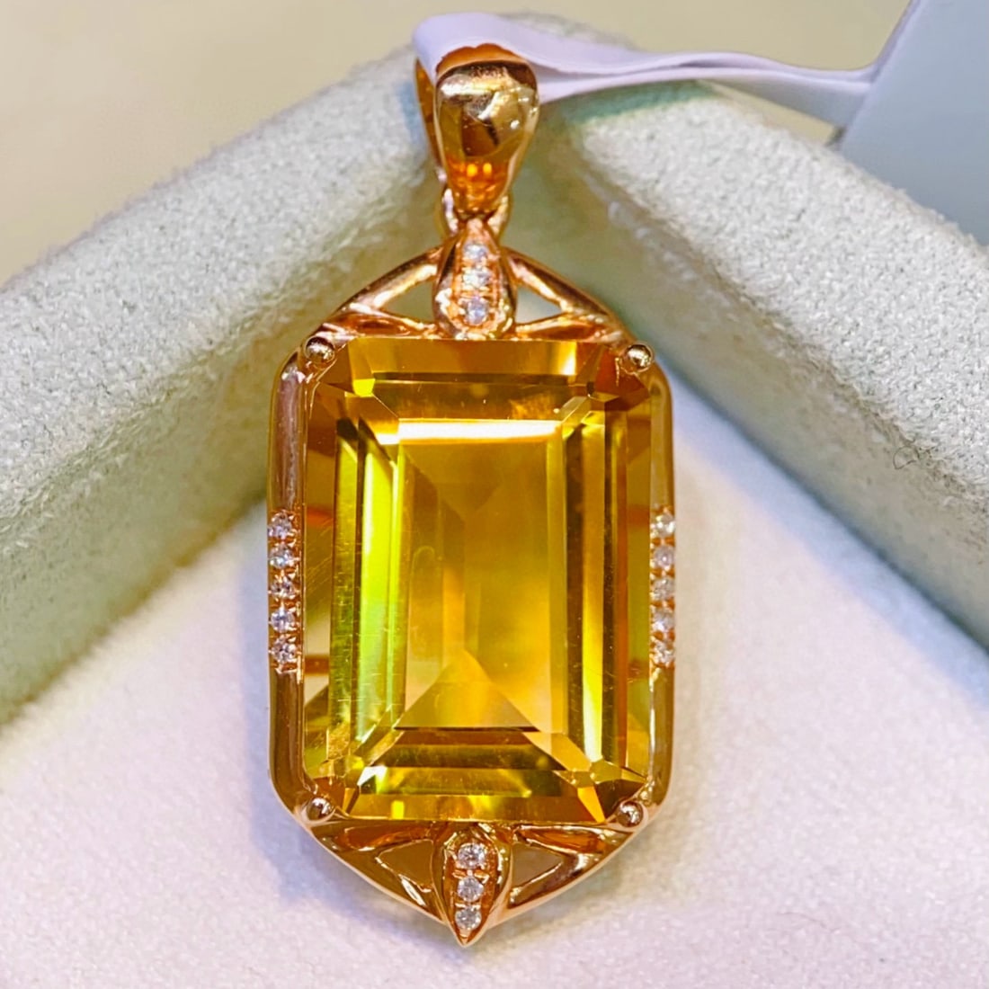 14k Gold 6.85 Ctw Natural Citrine & Diamond Pendant( Without Chain ) - 3
