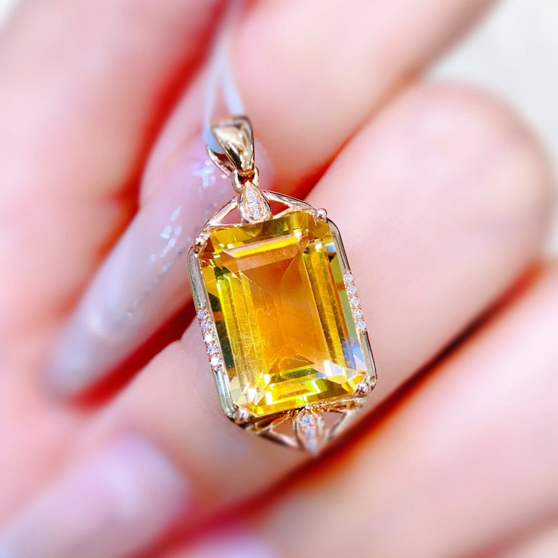14k Gold 6.85 Ctw Natural Citrine & Diamond Pendant( Without Chain ) - 4