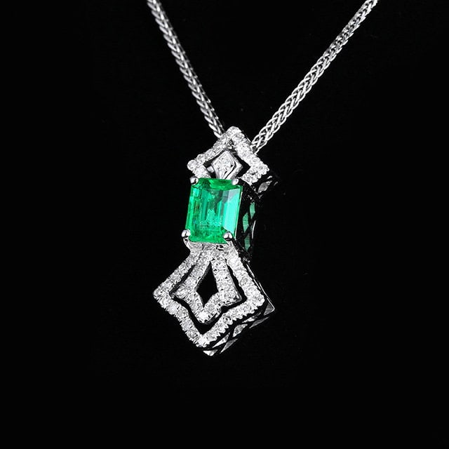 14k Gold 0.65 Ctw Natural Emerald & Diamond Pendant( Without Chain ) - 2
