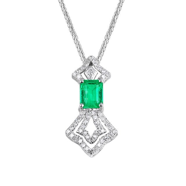 14k Gold 0.65 Ctw Natural Emerald & Diamond Pendant( Without Chain ) - 5