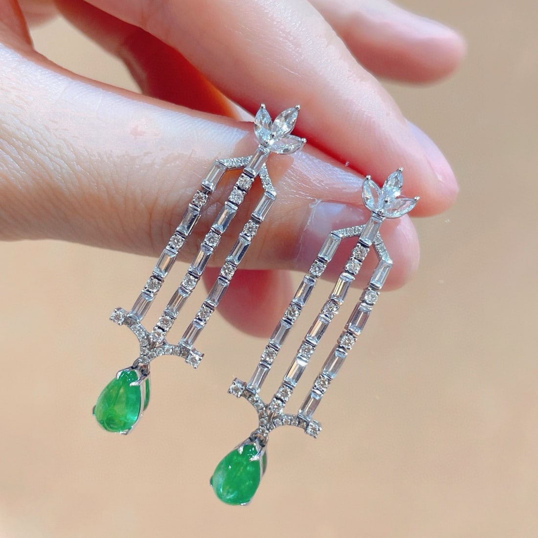 14k Gold 2.51 Ctw Natural Emerald & Diamond Earrings - 2