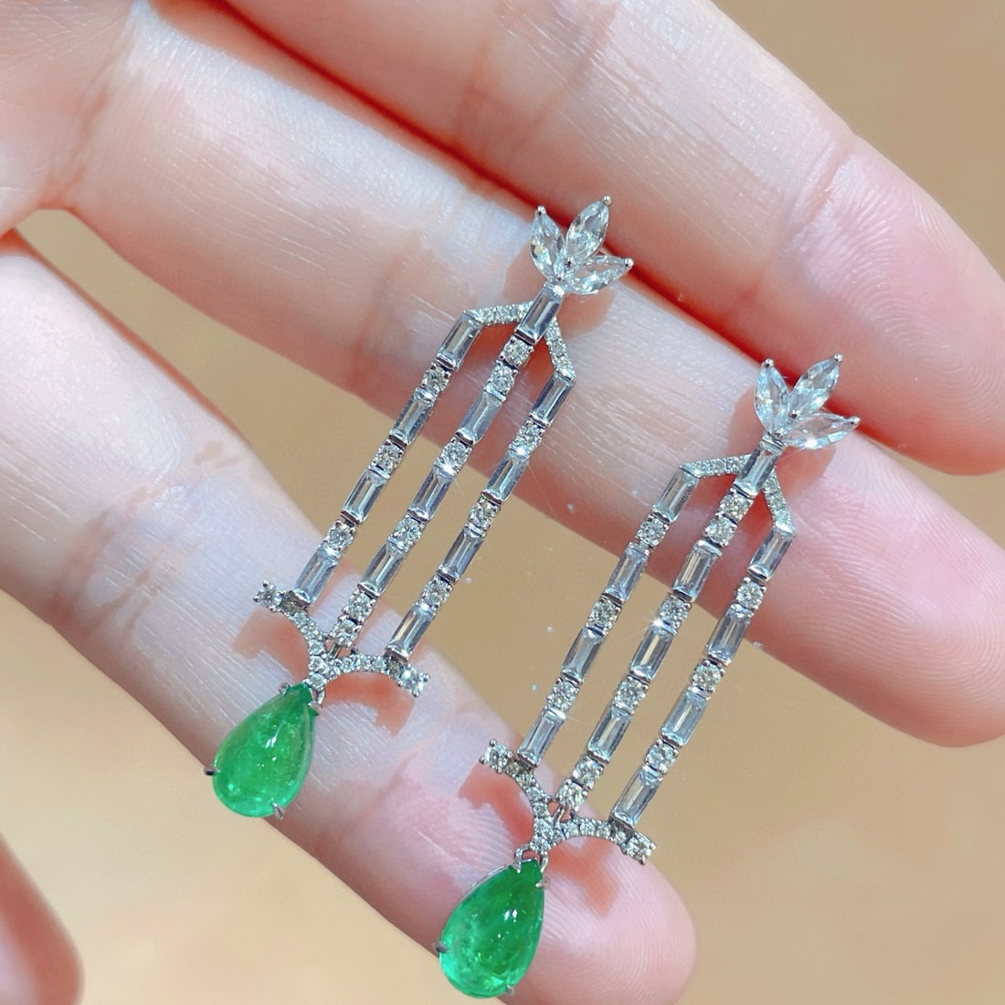 14k Gold 2.51 Ctw Natural Emerald & Diamond Earrings - 4